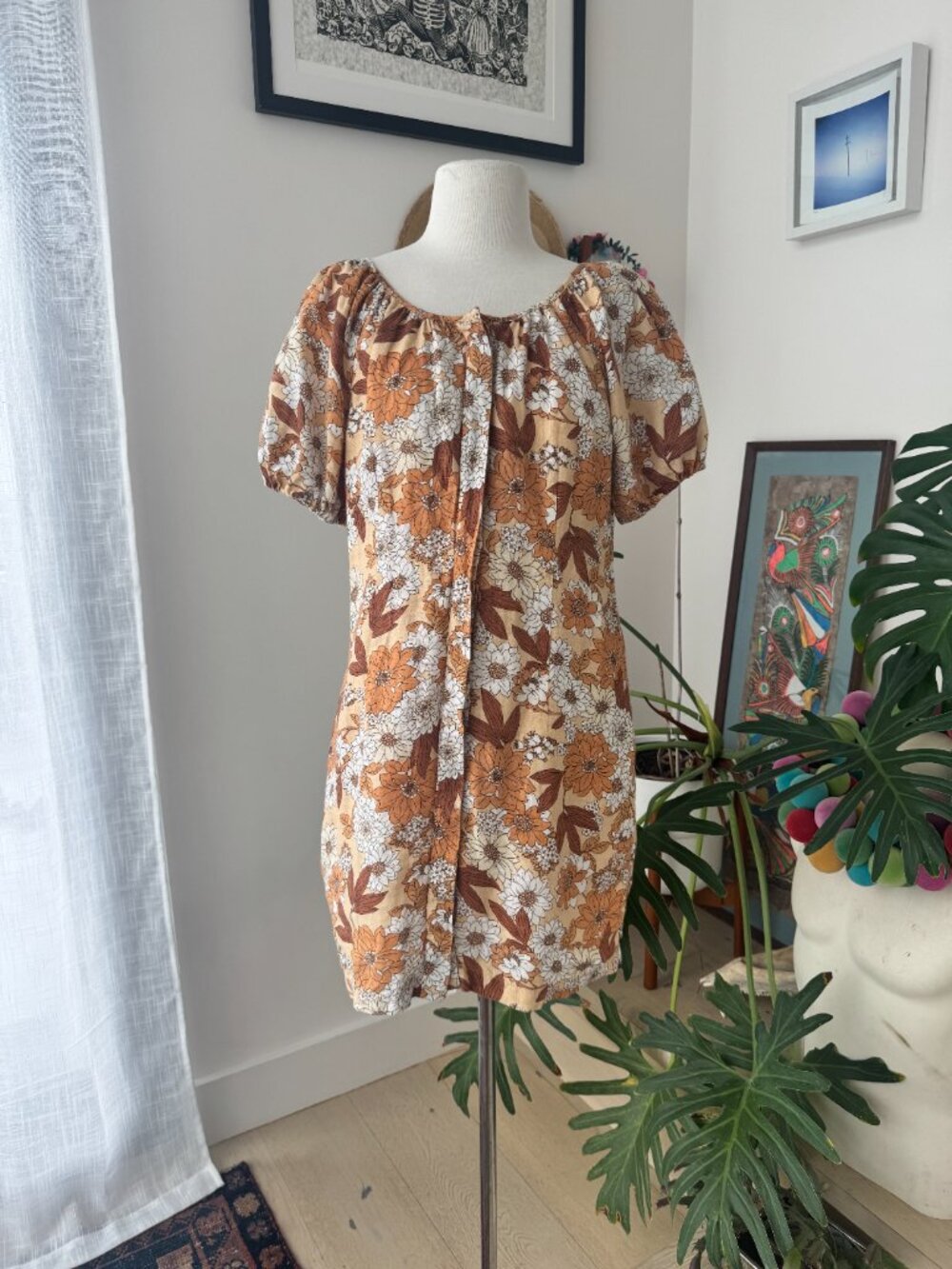 J. Crew Linen Zinnia Floral Short Sleeve Button Front Mini Dress Sz 2